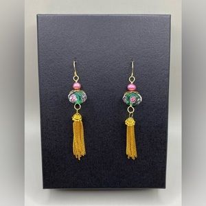 ⚜️🌸🌱Floral Glass Beaded Tassel Earrings
